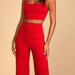 Only Tonight Red Two-Piece Jumpsuit Wide-Leg